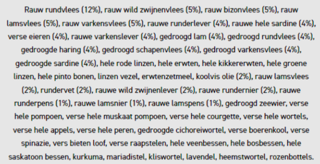 Orijen Ingrediënten Lijst