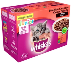 Whiskas Maaltijdzakjes 2-12 maanden Classic Selectie in Saus 12 x 100 gr