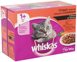 Whiskas Maaltijdzakjes 1+ Classic Selectie met Groenten in Saus 12 x 100 gr