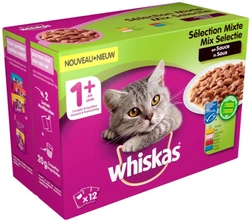 Whiskas Maaltijdzakjes 1+ Mix Selectie in Saus 12 x 100 gr