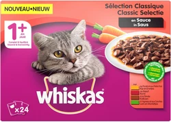 Whiskas Maaltijdzakjes 1+ Classic Selectie met Groenten in Saus 24 x 100 gr