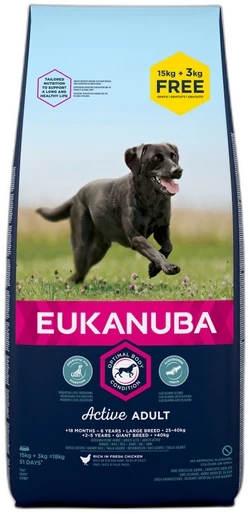 Eukanuba 15 kg + 3 kg gratis! 18 kg Bonusbag  Hondenvoer - Active Adult Large Breed Kip