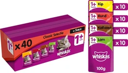 Whiskas 1+ Adult Katten Natvoer - Vlees in Saus - 40 x 100 gr