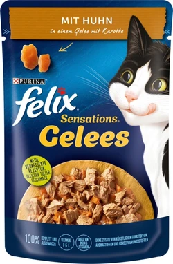 Felix katten Natvoer, Volwassen, Sensations Jellies met kip en wortel, 85 g