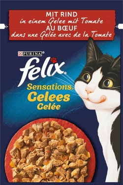 Felix katten Natvoer, Volwassen, Sensations Jellies met rundvlees & tomaat, 85 g