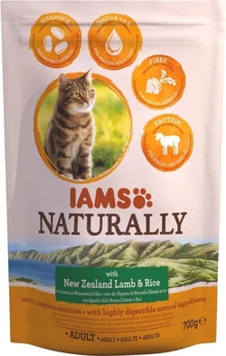 5x Iams Naturally Kat Adult New Sealand Lam & Rijst 700 gr