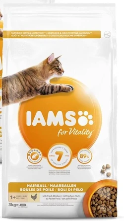 3x Iams Kat Adult Hairball Control Kip 3 kg