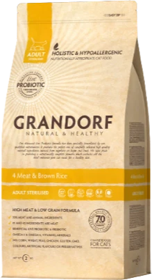 Grandorf 4 Meat & Brown Rice Sterilised Adult - 2kg Verpakking Kattenvoer