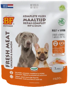 BF Petfood Fresh Meat Chicken & Salmon 90gr Hondenvoer Verpakking 