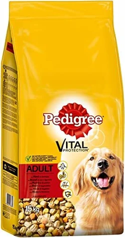 Pedigree droog hondenvoer volwassen met rundvlees en groenten, 1 zak (1 x 15kg)