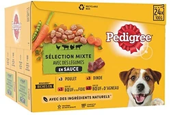 Pedigree Vital Protection hondenvoer in zak, hondenvoer in saus met kip, rundvlees, kalkoen en lam, 2 x 24 x 100 g grote verpakking