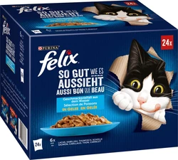 Felix Katten natvoer, verschillende smaken van het water in gelei, Adult, Multipack (24x85g), 2.04 kg