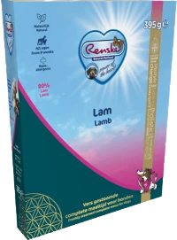 Renske Freshly Steamed Lamb 395g Hondenvoer Verpakking