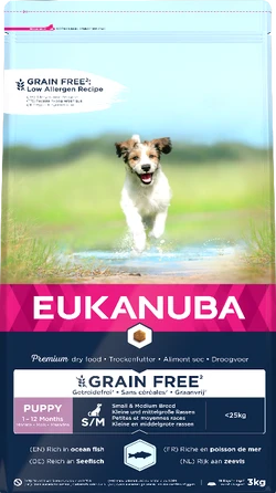 Eukanuba graanvrij puppy's van kleine & middelgrote rassen hondenvoer 3kg zak