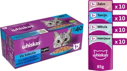 Whiskas 1+ Natvoer - Vis - Selectie in gelei - maaltijdzakjes 40 x 85 g