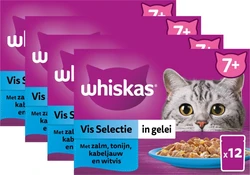 Whiskas 7+ Natvoer - Vis - Selectie in gelei - maaltijdzakjes 48 x 85 g