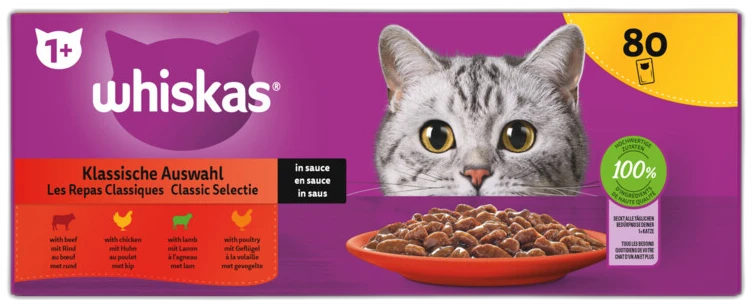 Whiskas Maaltijdzakjes 1+ Classic Selectie met Groenten in Saus 24 x 100 gr