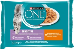 PURINA ONE Katten natvoer Sensitive met Kip & Wortelen, Multipack (4 x 85g), 340 g