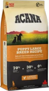 Afbeelding van de Acana hond puppy large breed 17 kilo verpakking met puppy-recept en verse kip.
