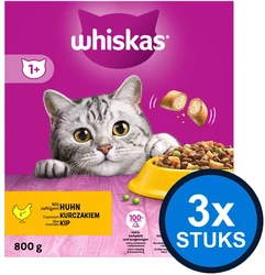 3x Whiskas - 1+ Adult Kip - Kattenvoer Droogvoer - 800 g