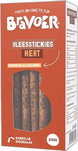 Bravoer Vleesstickies Hert 200 gram