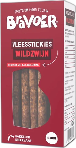 Bravoer Vleesstickies Wildzwijn 200 gram