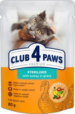 Club 4 Paws Kat Premium Sterilised Kalkoen in Saus 80 gram