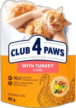Club 4 Paws Kat Premium Adult Kalkoen in Gelei 85 gram