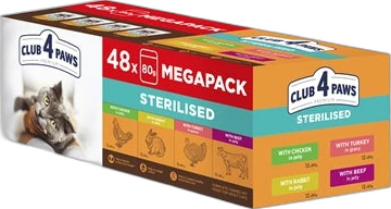 Club 4 Paws Kat Premium Sterilised Megapack 48x80 gram Club 4 Paws Kat Premium Sterilised Megapack 48x80 gram