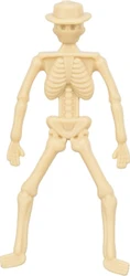 Halloween hondensnack in de vorm van een skelet met hoed Wit plastic skeletvormige hondensnack met hoed, voorzijde zichtbaar
