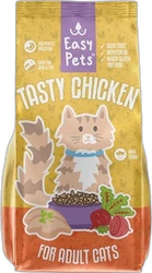Zak kattenvoer met cartoonkat en kipillustratie, geel-oranje verpakking